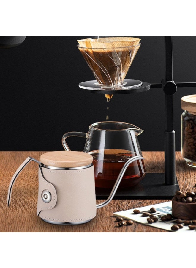 غلاية قهوة بالتنقيط لون بيج بفوهة طويلة على شكل عنق الإوزة مع غلاف جلد بولي يوريثان لتحكم دقيق في السكب مناسبة للاستخدام المنزلي والخارجي وصناعة القهوة المختصة - Image 5