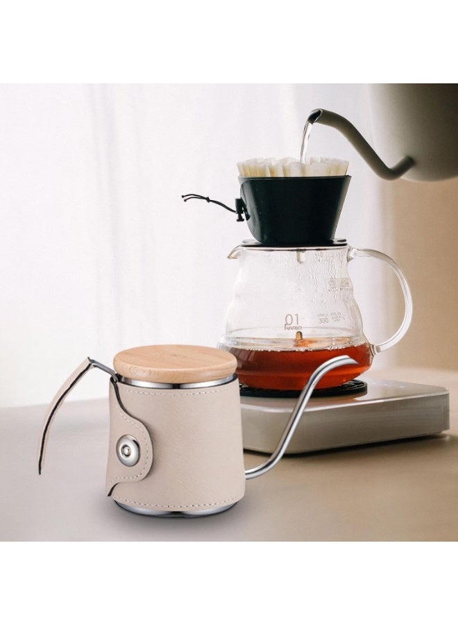 غلاية قهوة بالتنقيط لون بيج بفوهة طويلة على شكل عنق الإوزة مع غلاف جلد بولي يوريثان لتحكم دقيق في السكب مناسبة للاستخدام المنزلي والخارجي وصناعة القهوة المختصة - Image 4