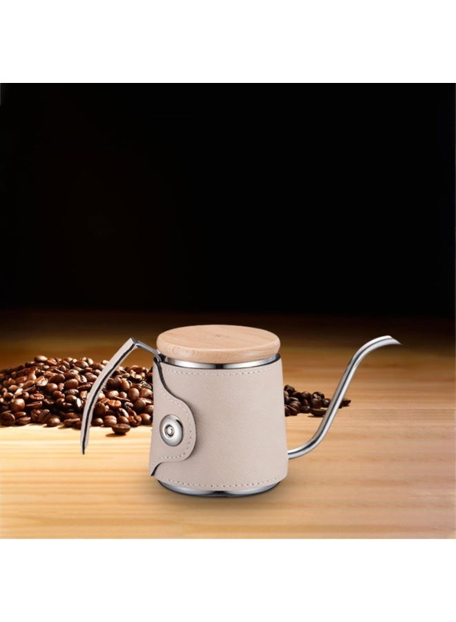 غلاية قهوة بالتنقيط لون بيج بفوهة طويلة على شكل عنق الإوزة مع غلاف جلد بولي يوريثان لتحكم دقيق في السكب مناسبة للاستخدام المنزلي والخارجي وصناعة القهوة المختصة - Image 3