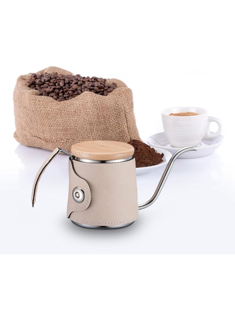 غلاية قهوة بالتنقيط لون بيج بفوهة طويلة على شكل عنق الإوزة مع غلاف جلد بولي يوريثان لتحكم دقيق في السكب مناسبة للاستخدام المنزلي والخارجي وصناعة القهوة المختصة - Image 2