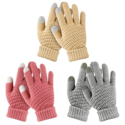 ONESING 3 Pairs Kids Gloves Winter Gloves for Kids Touch Screen Warm Gloves Thermal Knit Toddler Gloves for Boys Girls - Image 1