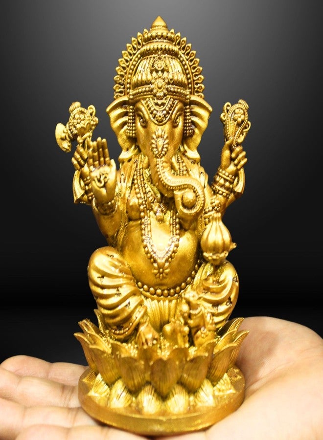 NEEANN Ganesha Ganpati Gajanan Idol - 4.5 Inches Polystone Statue -Brass and Silver Colour Ganesh Murti - Ideal for Car Dashboard, Home, and Office Decor (Brass) - Image 1