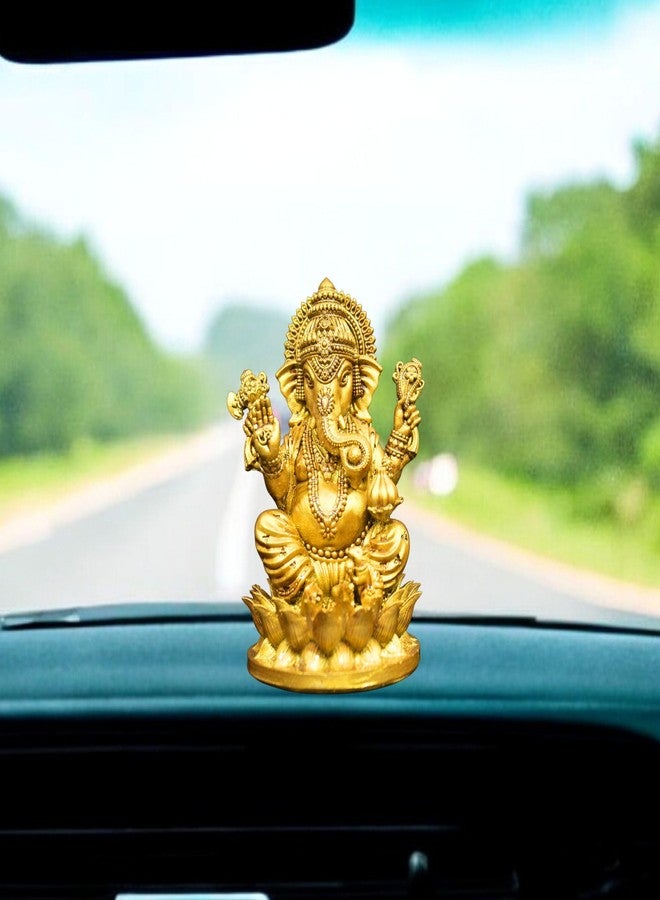 NEEANN Ganesha Ganpati Gajanan Idol - 4.5 Inches Polystone Statue -Brass and Silver Colour Ganesh Murti - Ideal for Car Dashboard, Home, and Office Decor (Brass) - Image 5