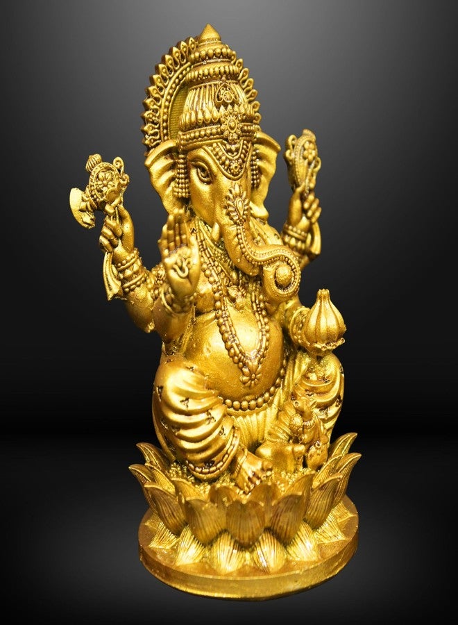 NEEANN Ganesha Ganpati Gajanan Idol - 4.5 Inches Polystone Statue -Brass and Silver Colour Ganesh Murti - Ideal for Car Dashboard, Home, and Office Decor (Brass) - Image 3