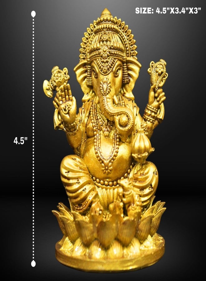 NEEANN Ganesha Ganpati Gajanan Idol - 4.5 Inches Polystone Statue -Brass and Silver Colour Ganesh Murti - Ideal for Car Dashboard, Home, and Office Decor (Brass) - Image 2