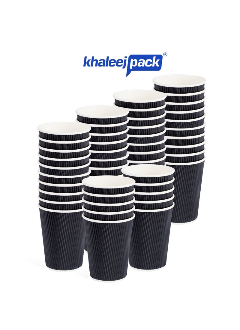Khaleej Pack - [50 Cups] Ripple Cups Black 12Oz, for Hot Beverages Tea, Coffee & Chocolate Drinks for Office, Party, Home & Travel. - Image 1