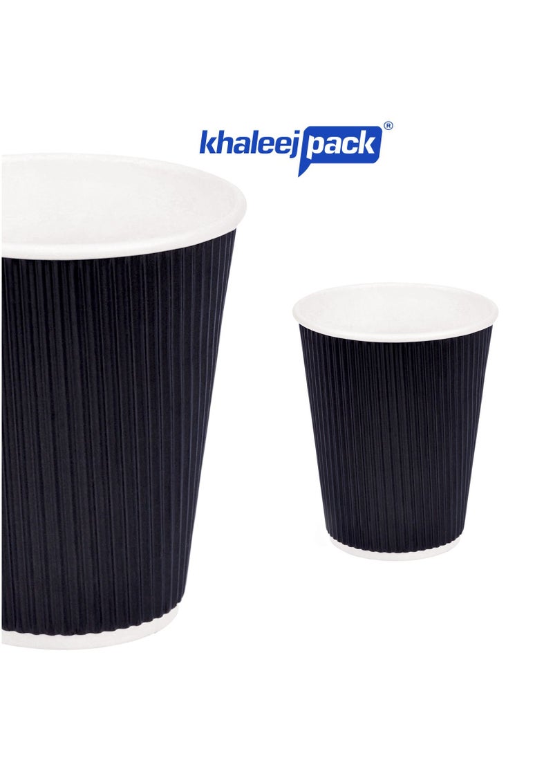 Khaleej Pack - [50 Cups] Ripple Cups Black 12Oz, for Hot Beverages Tea, Coffee & Chocolate Drinks for Office, Party, Home & Travel. - Image 1