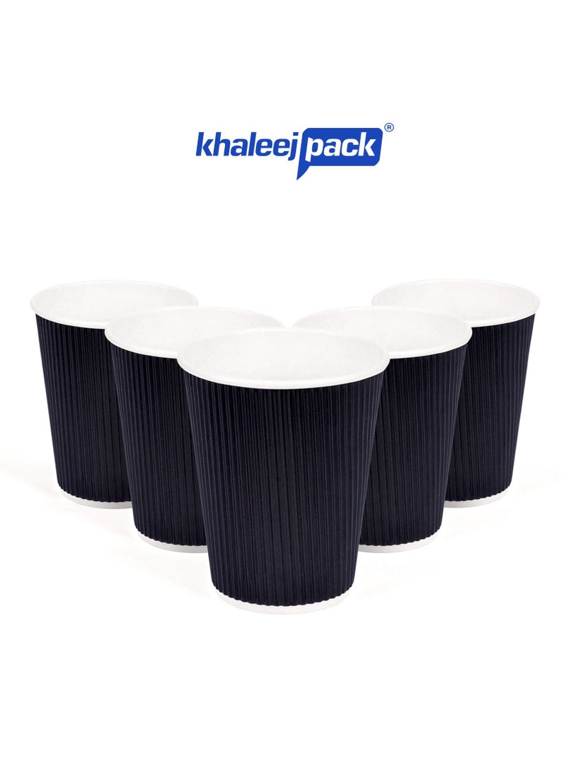 Khaleej Pack - [50 Cups] Ripple Cups Black 12Oz, for Hot Beverages Tea, Coffee & Chocolate Drinks for Office, Party, Home & Travel. - Image 1