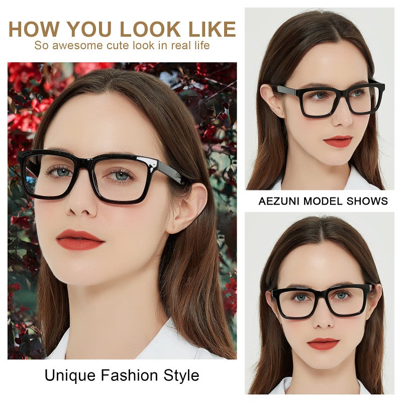AEZUNI Large Square Reading Glasses Women Trendy Readers 1.0 1.5 2.0 2.5 3.0 3.5 (Black, 1.50) - Image 2
