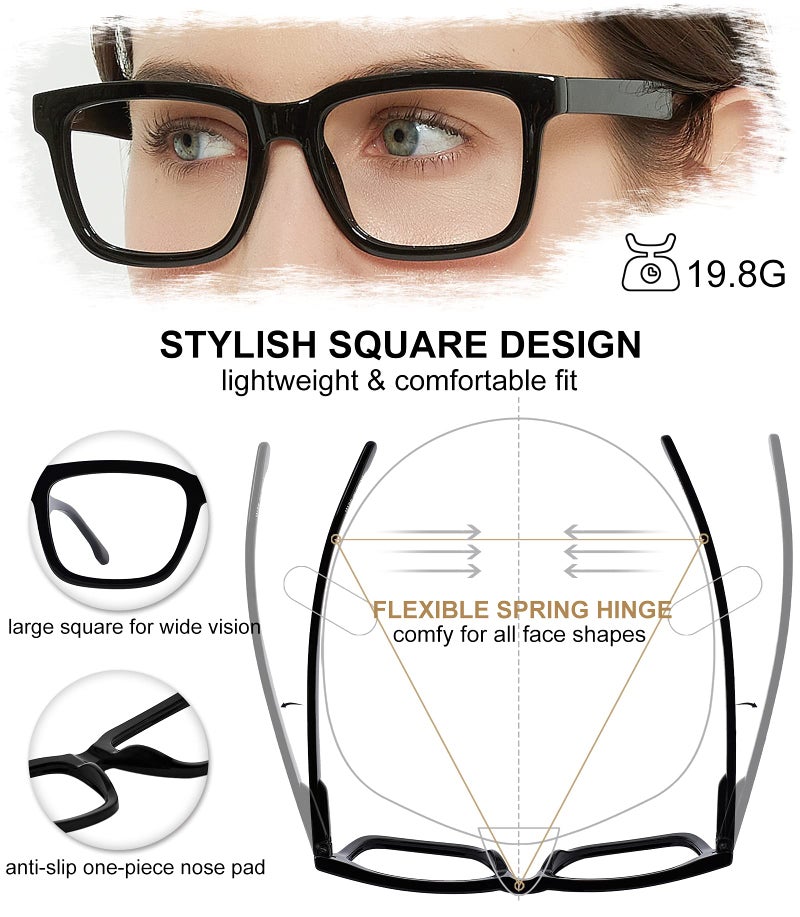 AEZUNI Large Square Reading Glasses Women Trendy Readers 1.0 1.5 2.0 2.5 3.0 3.5 (Black, 1.50) - Image 4