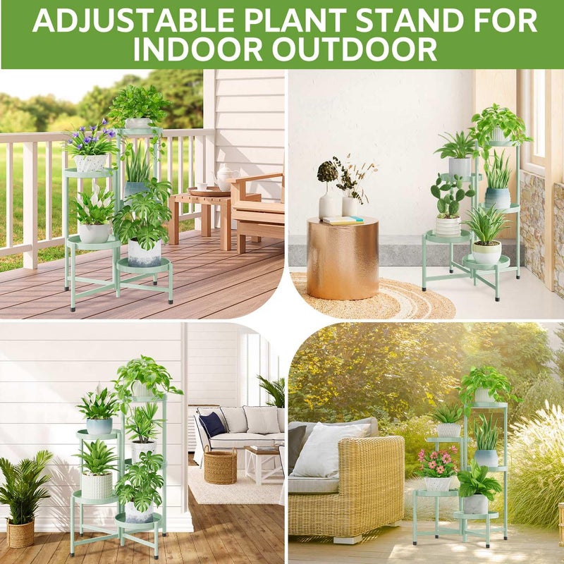 iDavosic.ly 5 Tier Large Plant Stand Indoor, 10 Inch Wide Corner Tall Metal Plant Stands Outdoor for Multiple Plants, Folding Tiered Flower Display Holder Rack Shelf, Light Green - Image 2