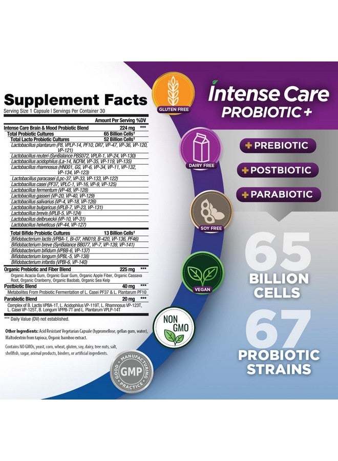 Vital Planet - Intense Care Brain & Mood Probiotics, Prebiotics, Postbiotics, Parabiotics, Complete 4-in-1 Health Supplement for Adults, 65 Billion CFU, 67 Strains, Digestive and Immune, 30 ct - Image 2