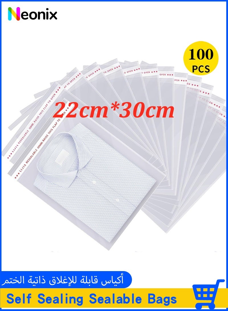 Neonix Self Sealing Cellophane Bags Self Adhesive,22x30cm 100 Pcs Clear Resealable Cellophane Bags For Packaging Products, Clothing, Photos and Cards - Image 1