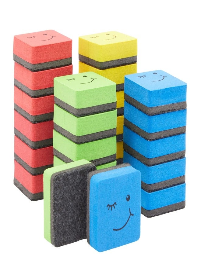 Juvale Whiteboard Student Erasers - 24-Pack, Square Magnetic 2 x 0.8 in, Smiley Face Mini Dry Erase Erasers - Magnetic, Bulk Classroom Supply - Image 1