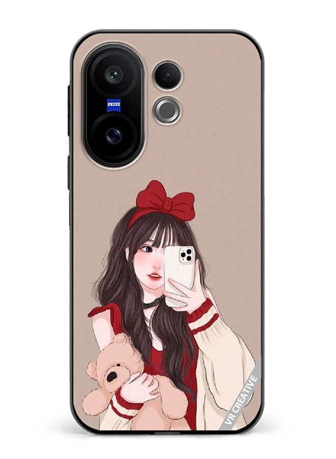 Protective Case Cover For Vivo X200 FE Girl Holding Teddy Design Multicolour