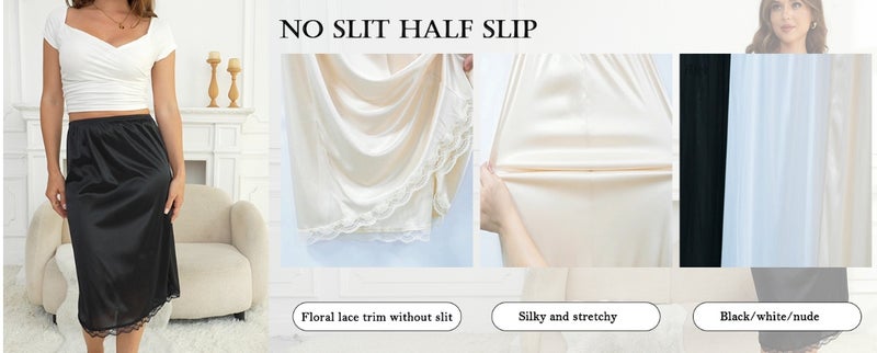 Women's 2 Pieces Lace Half Slips for Under Dresses Satin Long Underskirt - Image 5