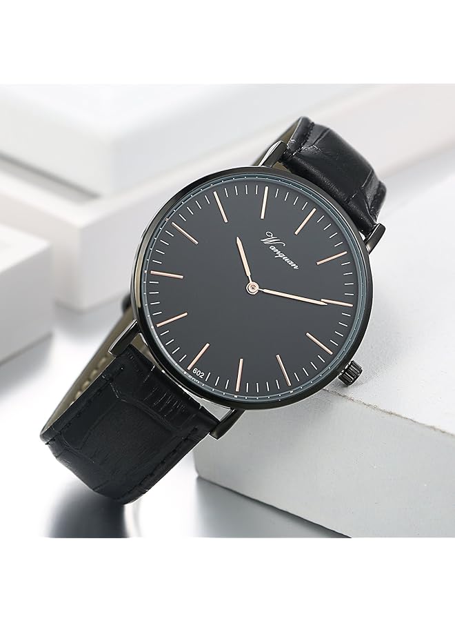 JewelryWe Damenarmbanduhr Lederband Farbe Gold Schwarz Einfache Uhr - Image 3