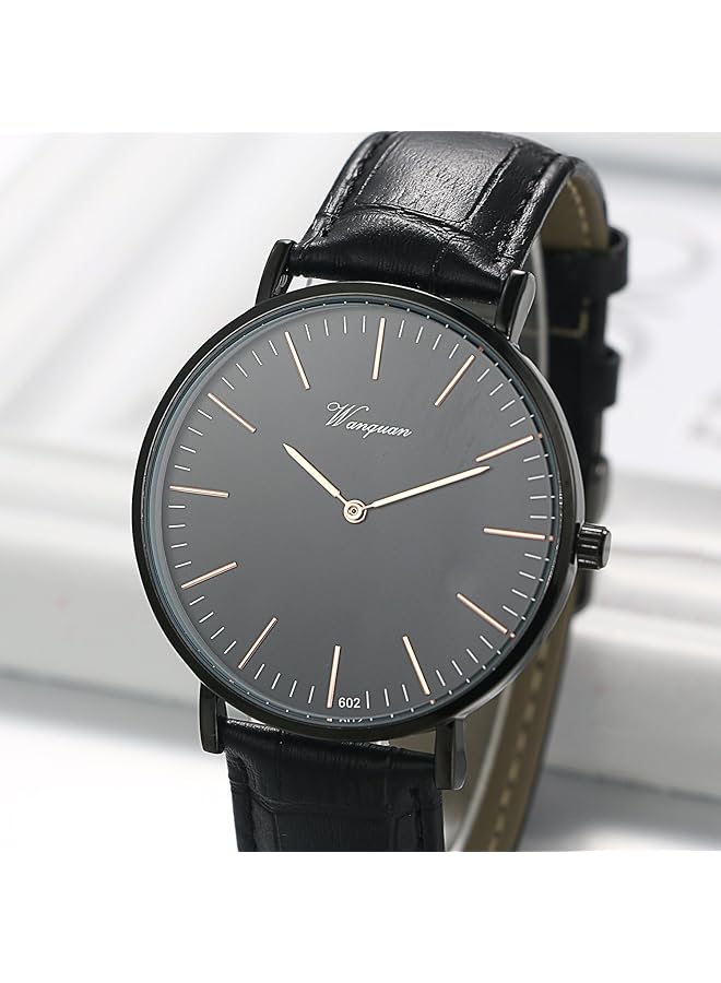 JewelryWe Damenarmbanduhr Lederband Farbe Gold Schwarz Einfache Uhr - Image 5