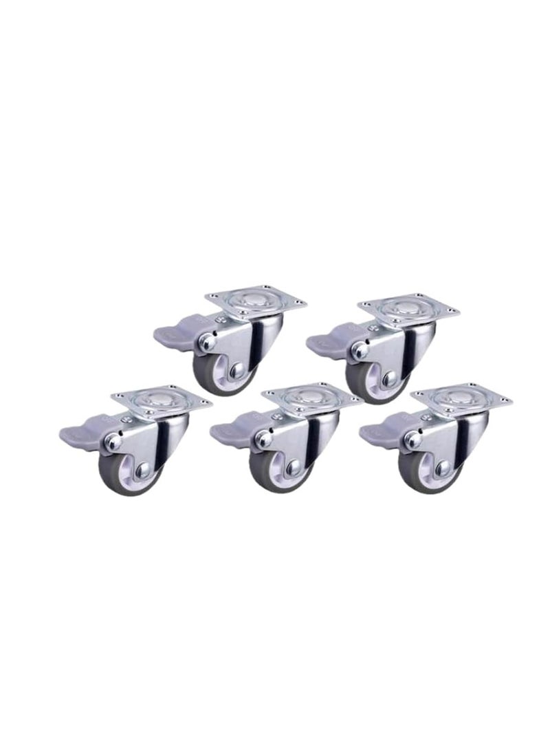 1 Inch Gray TPE Universal Caster Wheels 25mm Diameter With Brake Mute Household 5Pcs - Image 3