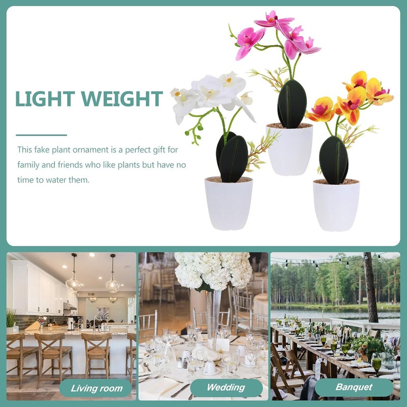 Kichvoe 3pcs Lifelike Faux Orchid Bonsai Artificial Plant in Pot Set, Vivid Small Potted Plant Decoration for Indoor Home and Office, 3D Printed Textured Plastic with Deep Purple, Pale - Image 5