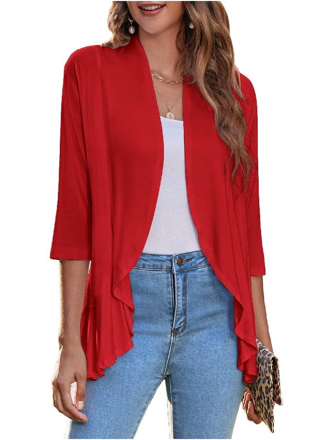 zeagoo Zeagoo Women's Loose Casual Long Sleeved Open Front Breathable Cardigans Red XL  - Image 2