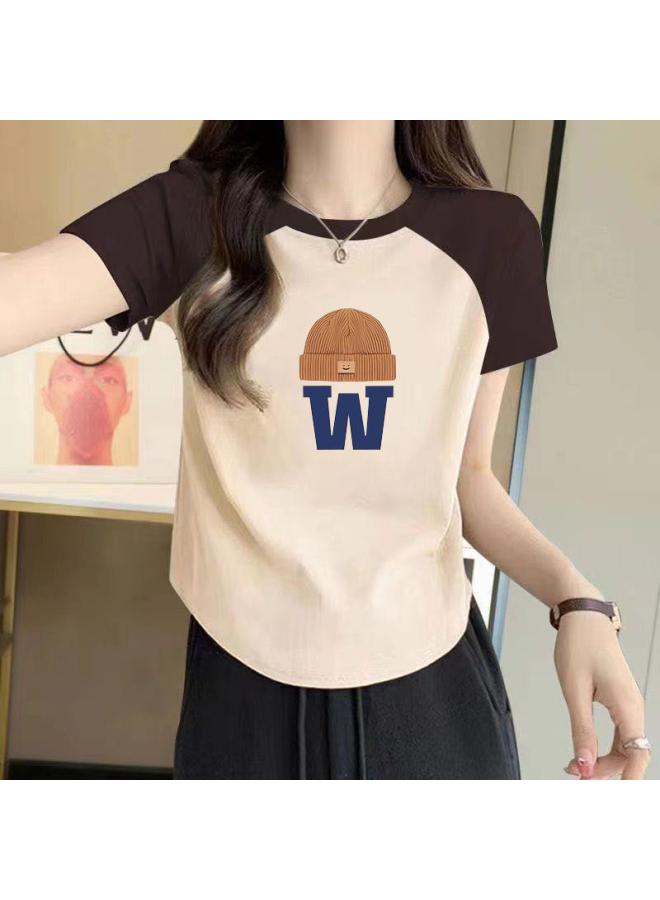 VUELO Summer New Cotton Short-sleeved T-shirt Women's Loose Slim-fit Short Contrast Color Small Top For Women 