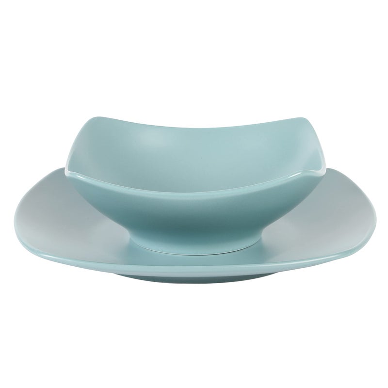 Gibson Soho Lounge Gibson Home Zen Buffet Matte Porcelain Chip and Scratch Resistant Plates and Bowls Dinnerware Set - Blue  Service for 4 (8pcs) - Image 3