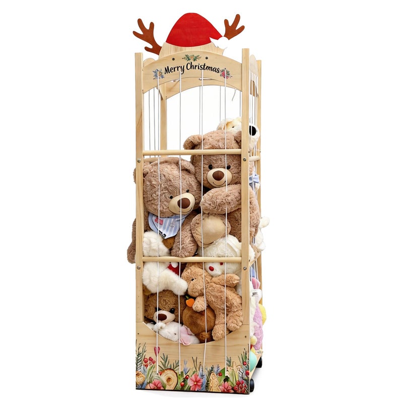 deepredcoast Stuffed Animal Storage,Christmas Reindeer Stuffed Animal Organizer, Movable Stuffed Animal Holder with Elastic Cords for Nursery Playroom Kidroom Bedroom - Image 1