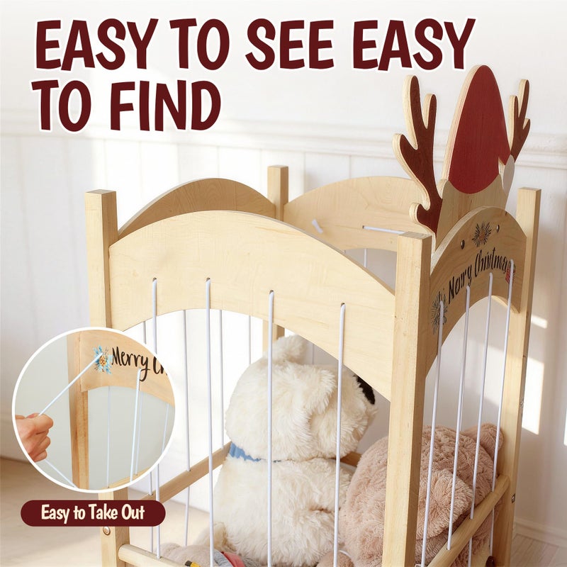 deepredcoast Stuffed Animal Storage,Christmas Reindeer Stuffed Animal Organizer, Movable Stuffed Animal Holder with Elastic Cords for Nursery Playroom Kidroom Bedroom - Image 4