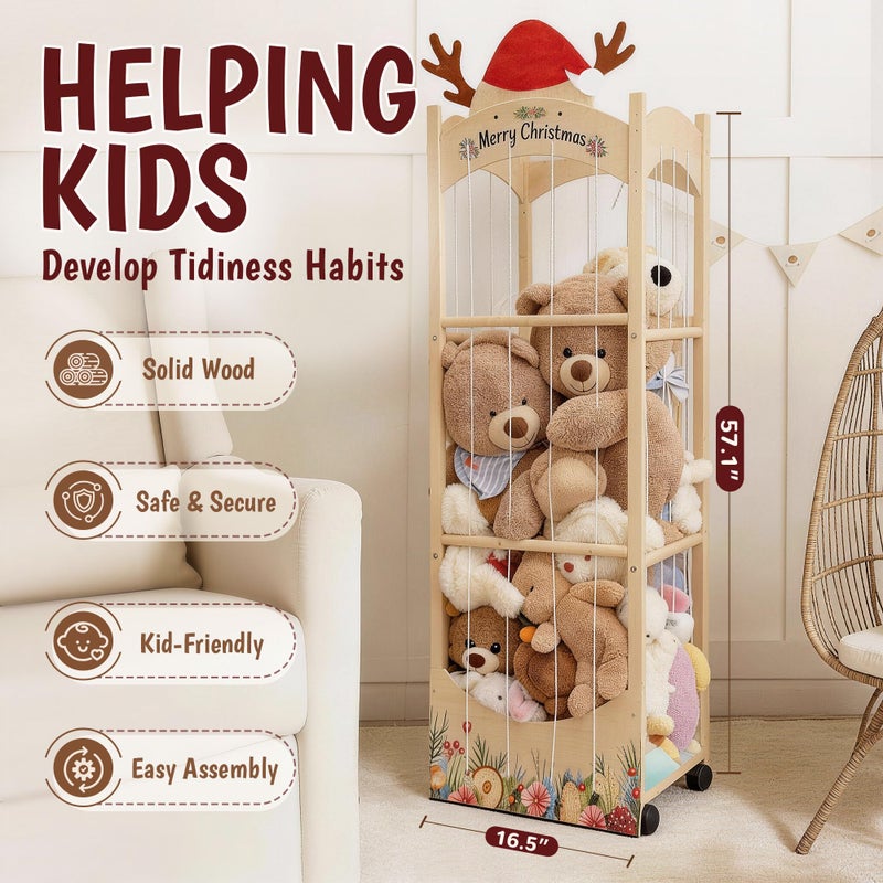deepredcoast Stuffed Animal Storage,Christmas Reindeer Stuffed Animal Organizer, Movable Stuffed Animal Holder with Elastic Cords for Nursery Playroom Kidroom Bedroom - Image 2