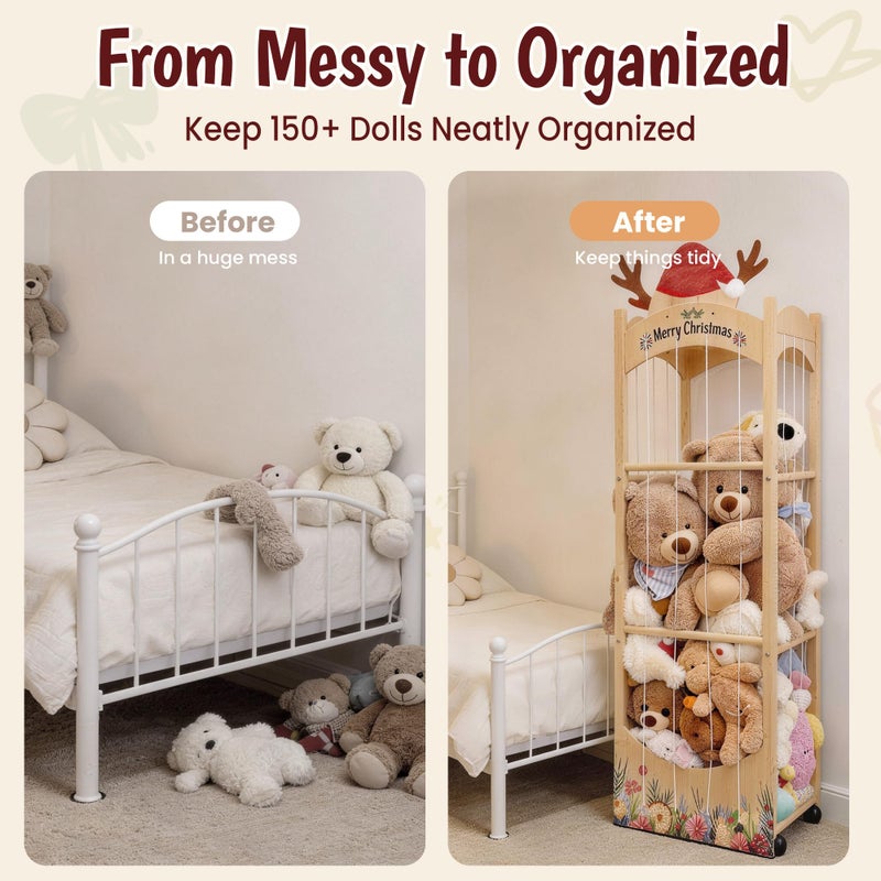 deepredcoast Stuffed Animal Storage,Christmas Reindeer Stuffed Animal Organizer, Movable Stuffed Animal Holder with Elastic Cords for Nursery Playroom Kidroom Bedroom - Image 5