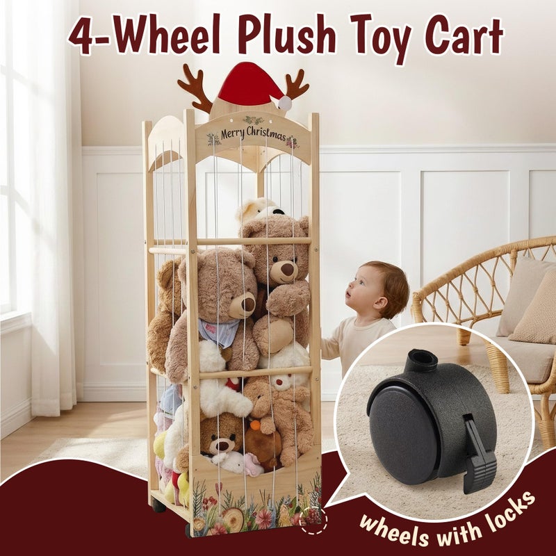 deepredcoast Stuffed Animal Storage,Christmas Reindeer Stuffed Animal Organizer, Movable Stuffed Animal Holder with Elastic Cords for Nursery Playroom Kidroom Bedroom - Image 3