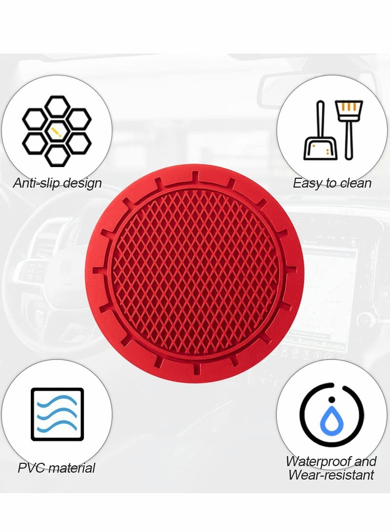 KASTWAVE Car Cup Holder Coaster, 4 Pack 2.75 Inch Diameter Non-Slip Universal Insert, Durable, Suitable for Most Interior, Accessory Women and Men (Red) - Image 2