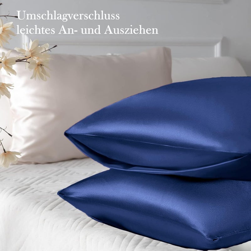 Vielit Pack of 2 Satin Pillowcases 40 x 80 cm, Similar to Silk, Satin Pillowcase Cushion Cover for Hair and Skin (Navy Blue) - Image 3