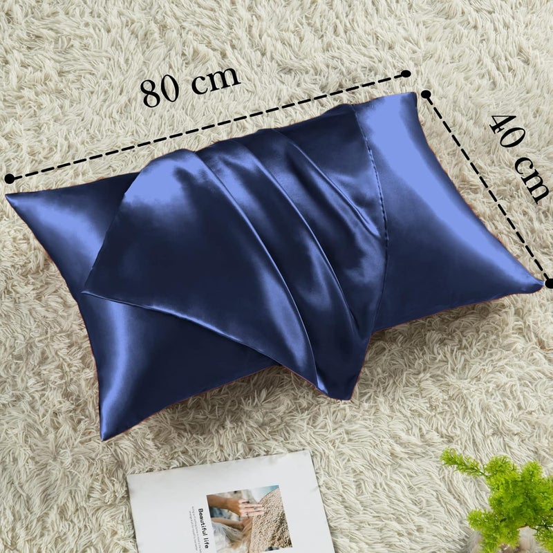 Vielit Pack of 2 Satin Pillowcases 40 x 80 cm, Similar to Silk, Satin Pillowcase Cushion Cover for Hair and Skin (Navy Blue) - Image 4