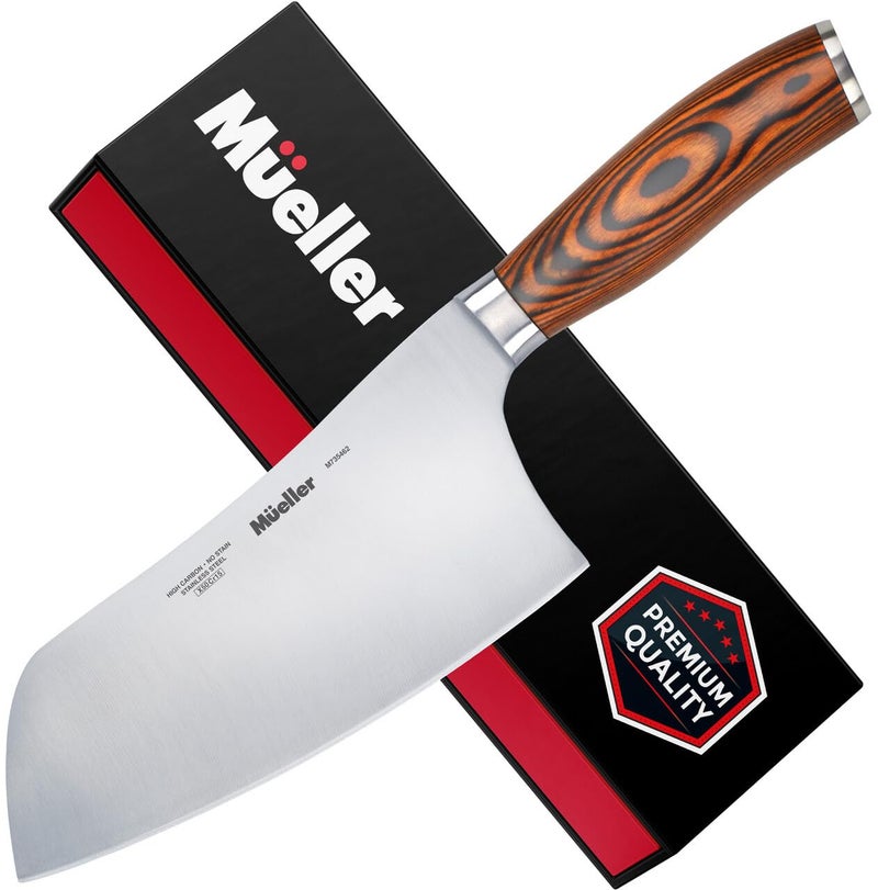 Mueller Austria Mueller 7inch Cleaver Knife Vegetable Meat Chinese Chefs Knife German Stainless Steel with Ergonomic Pakkawood Handle for Home Kitchen and Restaurant Valentines Day Gifts for Him