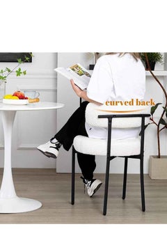 Wooden Twist Wooden Twist Round Upholstered Boucle Dining Room Chair Mid-Century Modern Kitchen Chairs Curved Backrest Chairs for Dining Room Black Metal Legs  - Image 2