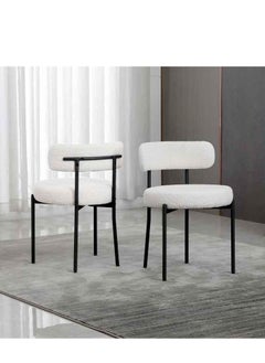 Wooden Twist Wooden Twist Round Upholstered Boucle Dining Room Chair Mid-Century Modern Kitchen Chairs Curved Backrest Chairs for Dining Room Black Metal Legs  - Image 3