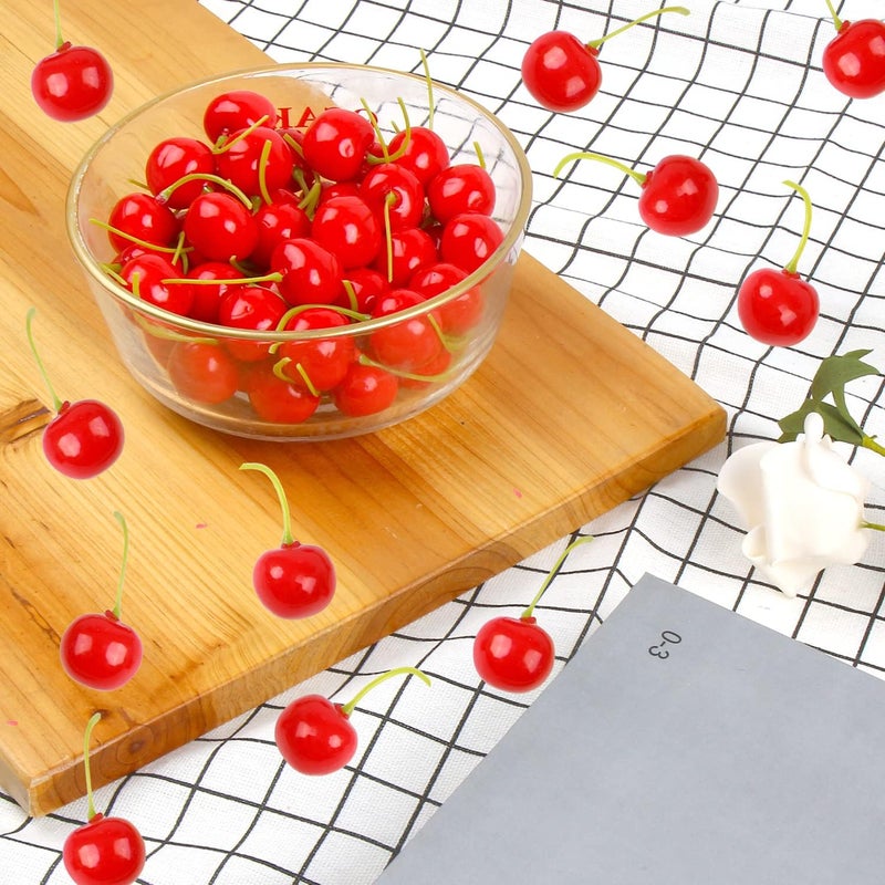 FOIMAS 50pcs Artificial Fruit Cherries,Lifelike Fake Cherry Simulation Decor for Home Decoration Photo Prop Craft Supply - Image 3