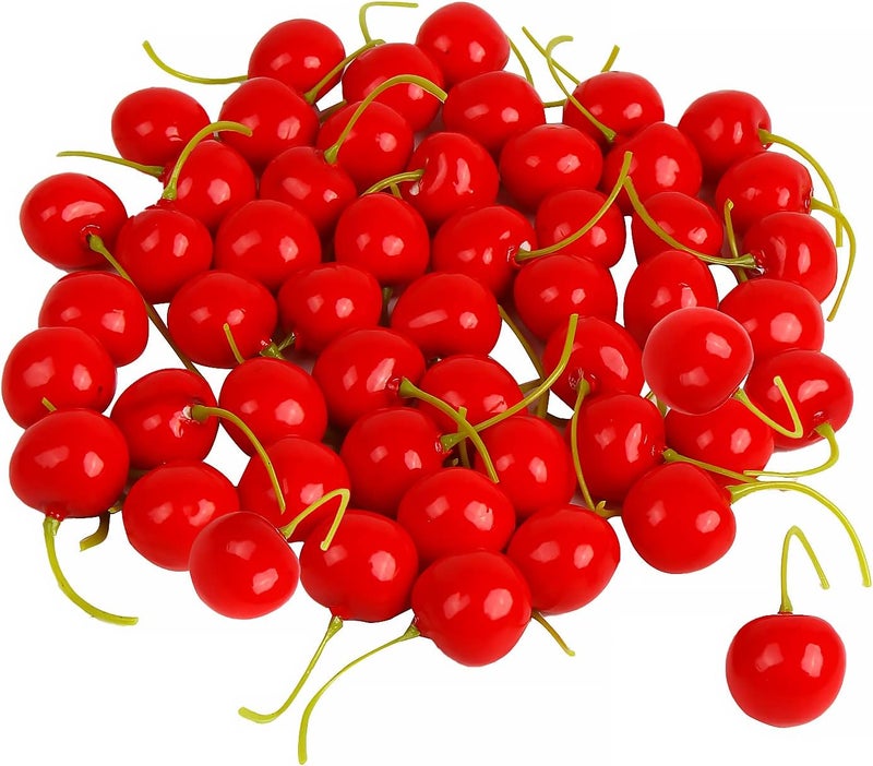 FOIMAS 50pcs Artificial Fruit Cherries,Lifelike Fake Cherry Simulation Decor for Home Decoration Photo Prop Craft Supply - Image 1