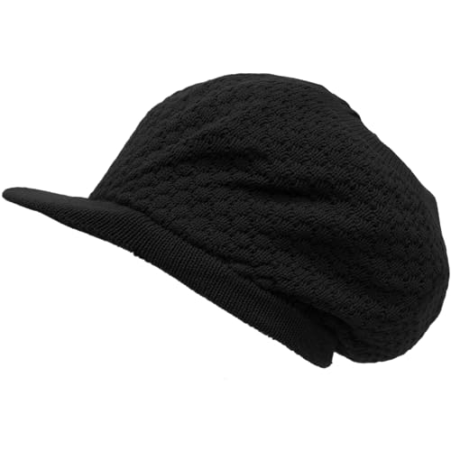 Shoe String King SSK Rasta Knit Tam Hat Dreadlock Cap (Large Round Solid Black w/Brim) - Image 1
