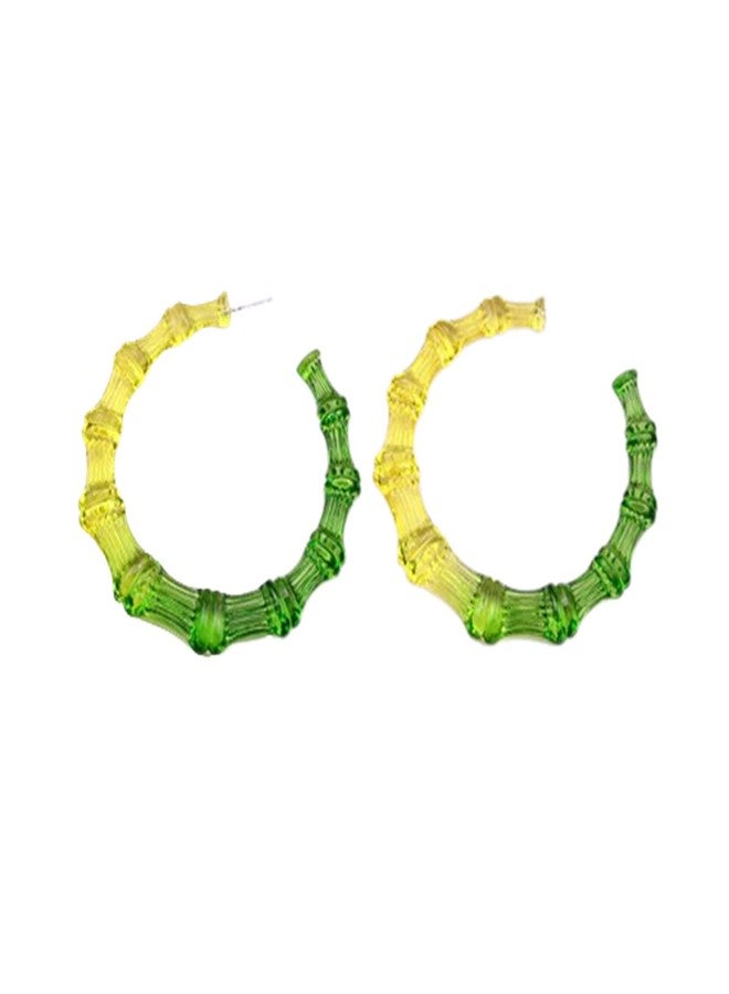 Soyzvteo Colorful Acrylic Bamboo Hoop Earrings - 80s 90s Large Chunky Resin Jewelry for Women - Yellow/Green - Image 1