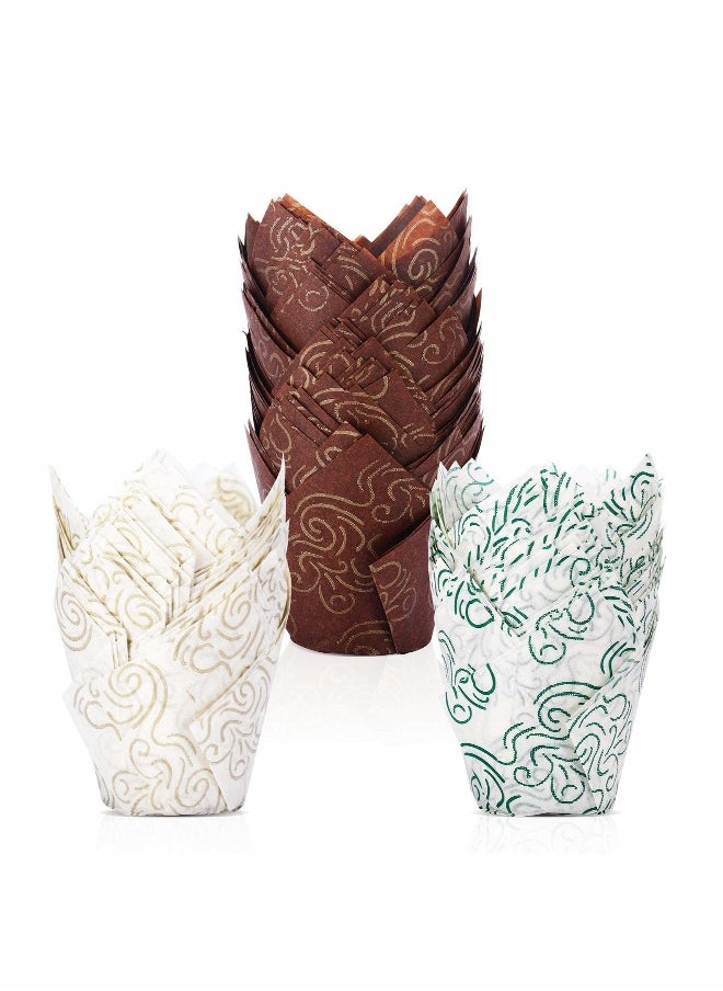 Generic 200Pcs Tulip Baking Cups Muffin Liners Wrappers Baking Cup Holders Cupcake Liners for Wedding, Birthday, Anniversary, Party In 3 Patterns  - Image 1