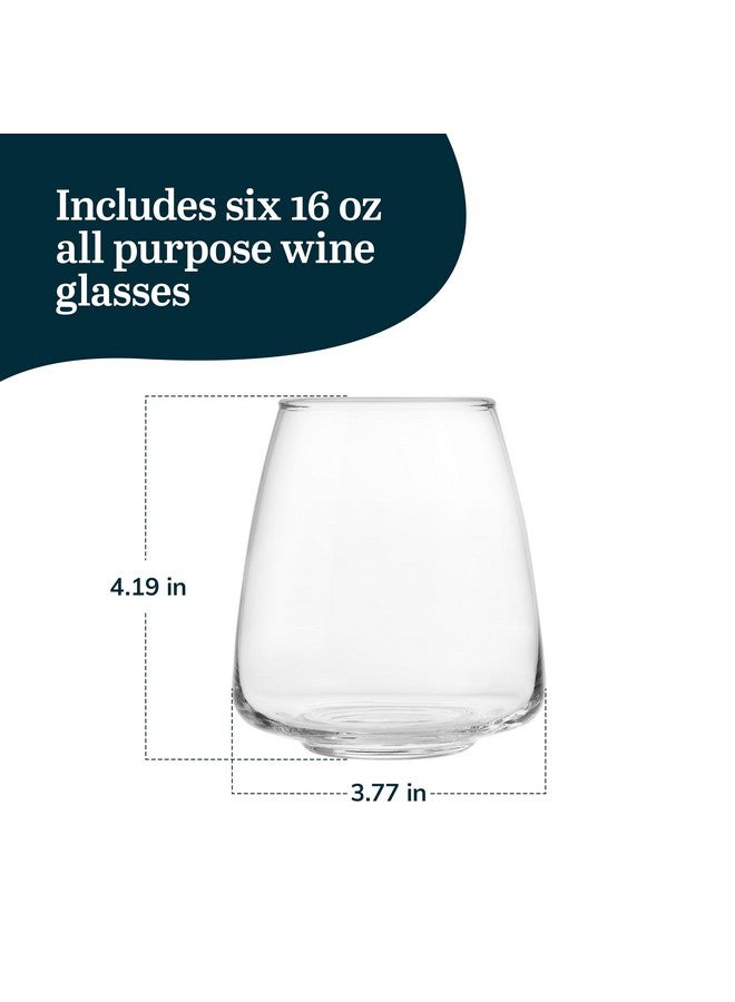 Libbey Stackable Stemless Wine Glasses Set of 6, Tapered Bulb Shaped All Purpose Wine Glass Set, Dishwasher Safe Glass Wine Glasses, Cocktail - Image 3