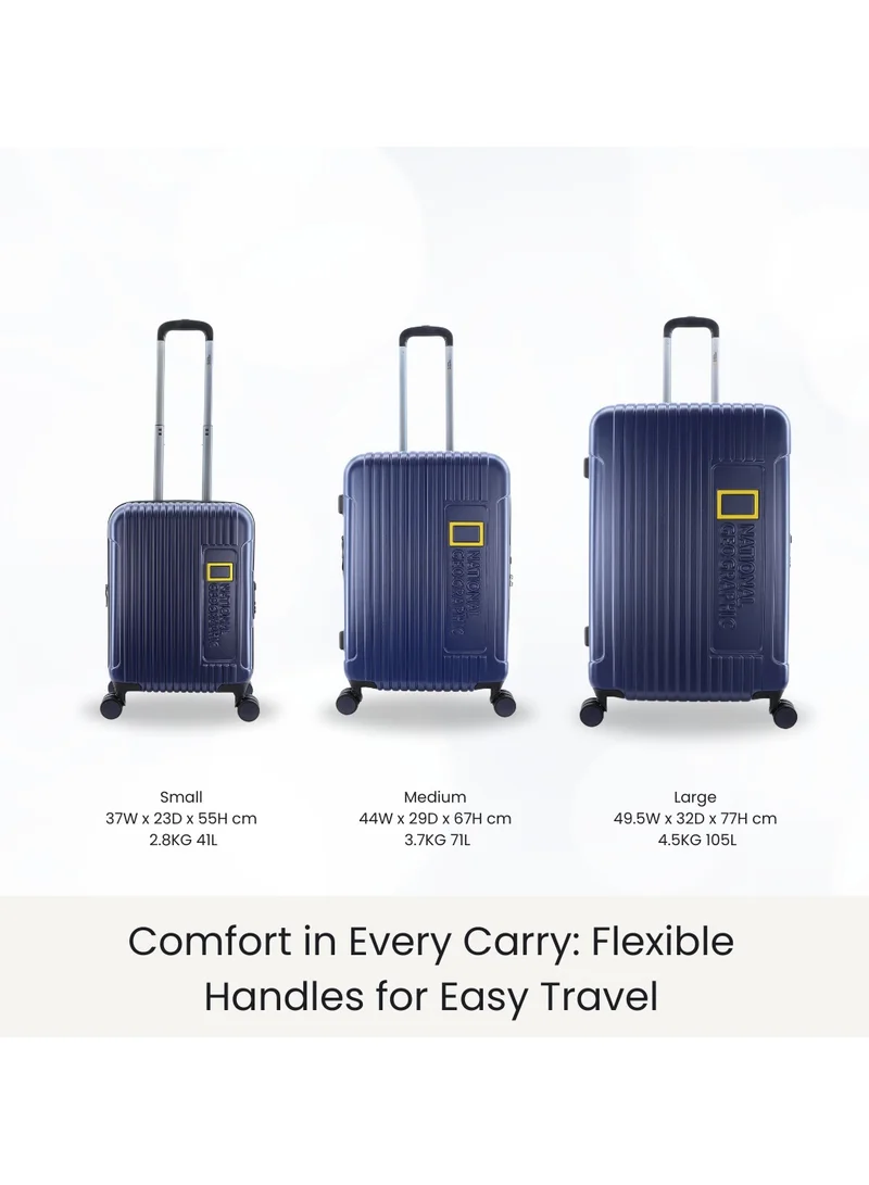 NATIONAL GEOGRAPHIC National Geographic Canyon ABS/PC Hardshell Large Check-In Suitcase Metallic Blue, Durable Lightweight Expandable Anti-theft Zipper TSA Lock Travel Luggage, 4 Double Wheel Trolley Bag (28 Inch)
