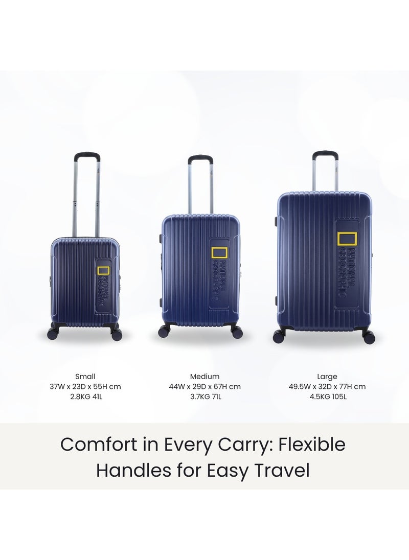 NATIONAL GEOGRAPHIC حقيبة سفر كبيرة من National Geographic Canyon ABS/PC صلبة وقابلة للتمدد باللون الأزرق المعدني، متينة وخفيفة الوزن ومضادة للسرقة ومزودة بسحاب وقفل TSA، حقيبة سفر بعجلات مزدوجة 4 قطع (28 بوصة)  - Image 3