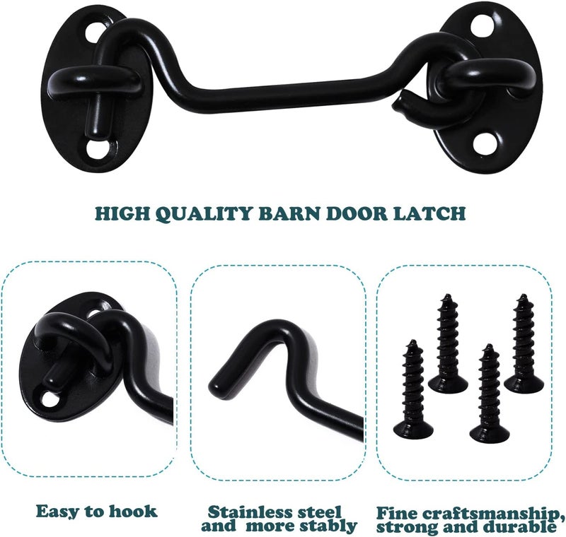 Klurent 4"" Barn Door Latch Door Lock Hardware  Sliding Door Lock Eye Hook Latch With Screws  Rust-Resistant Metal Gate Latch(2 Pack) - Image 3