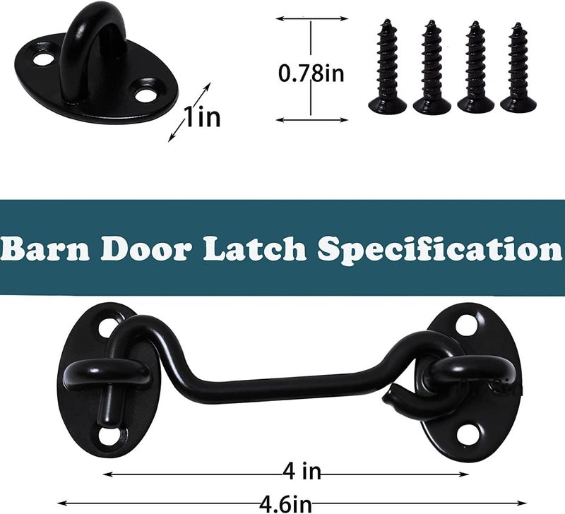 Klurent 4"" Barn Door Latch Door Lock Hardware  Sliding Door Lock Eye Hook Latch With Screws  Rust-Resistant Metal Gate Latch(2 Pack) - Image 2