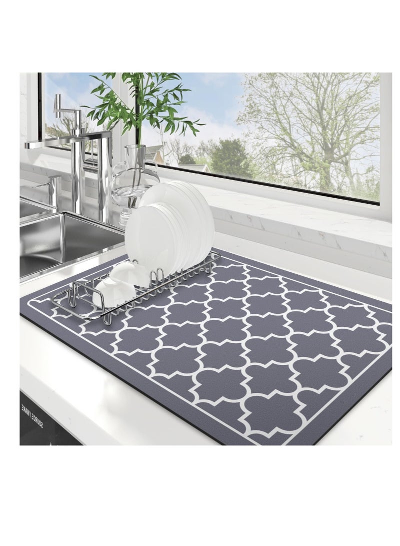 Excefore Dish Drying Mat for Kitchen Counter, Super Absorbent Drying Mat, 40*60cm Large Size Dish Drying Pad, for Kitchen Counter Easy clean Dish Mat Kitchen Drying (Mat Grey)  - Image 1