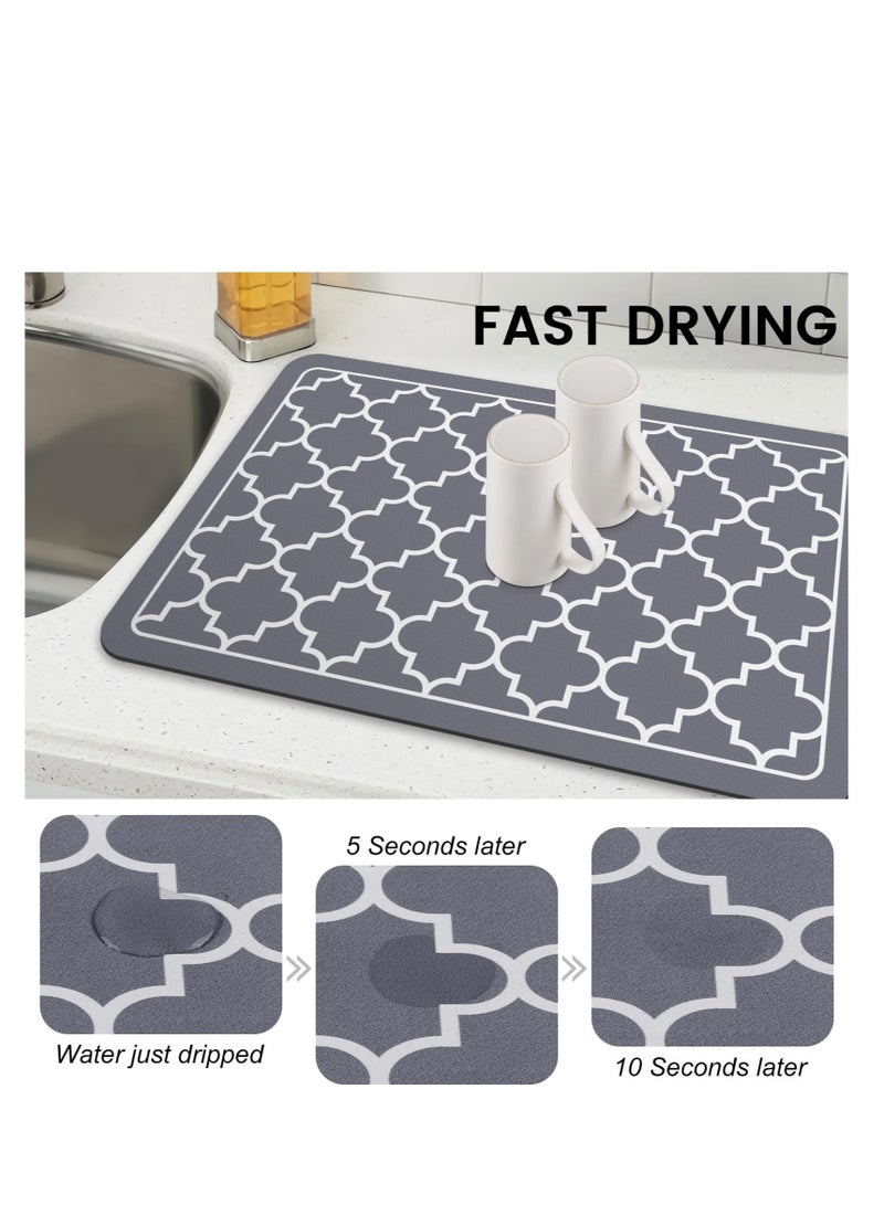 Excefore Dish Drying Mat for Kitchen Counter, Super Absorbent Drying Mat, 40*60cm Large Size Dish Drying Pad, for Kitchen Counter Easy clean Dish Mat Kitchen Drying (Mat Grey)  - Image 2